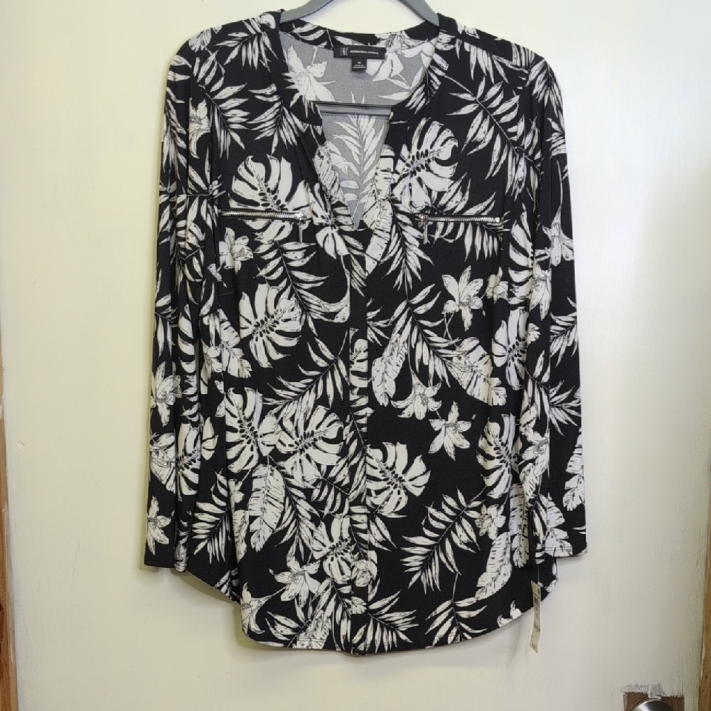 INC International Concepts Black and White Floral Blouse